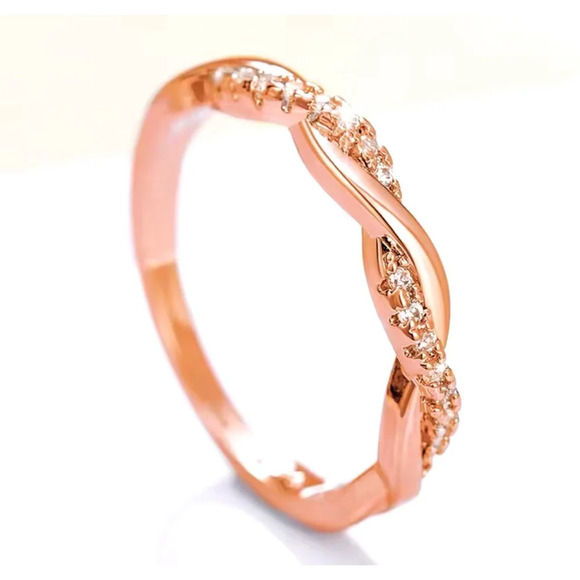 NEW 14k Rose Gold-Plated S925 Simulated Diamond Eternity Twist Ring, Size 7.5 - Picture 4 of 14